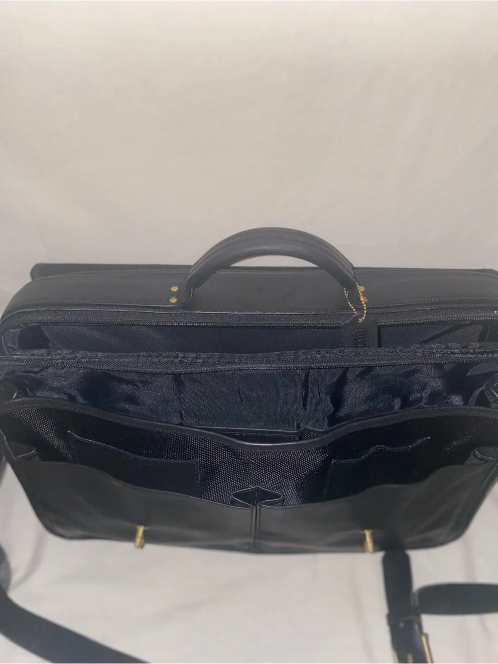 Coach Black Leather Briefcase with Brass Accents